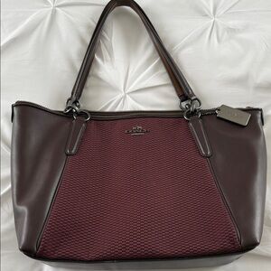 Coach Burgundy and Dark Brown Woven Front Leather Shoulder Bag